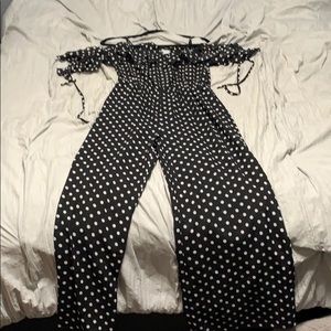 Black and white polka dot jump suite